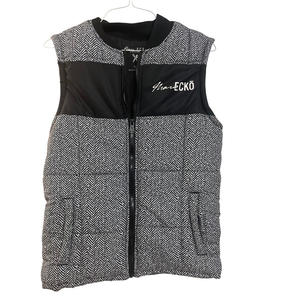 Marc‎ Ecko Cut & Sew Mens Herringbone Puffer Vest Black White Small Streetwear